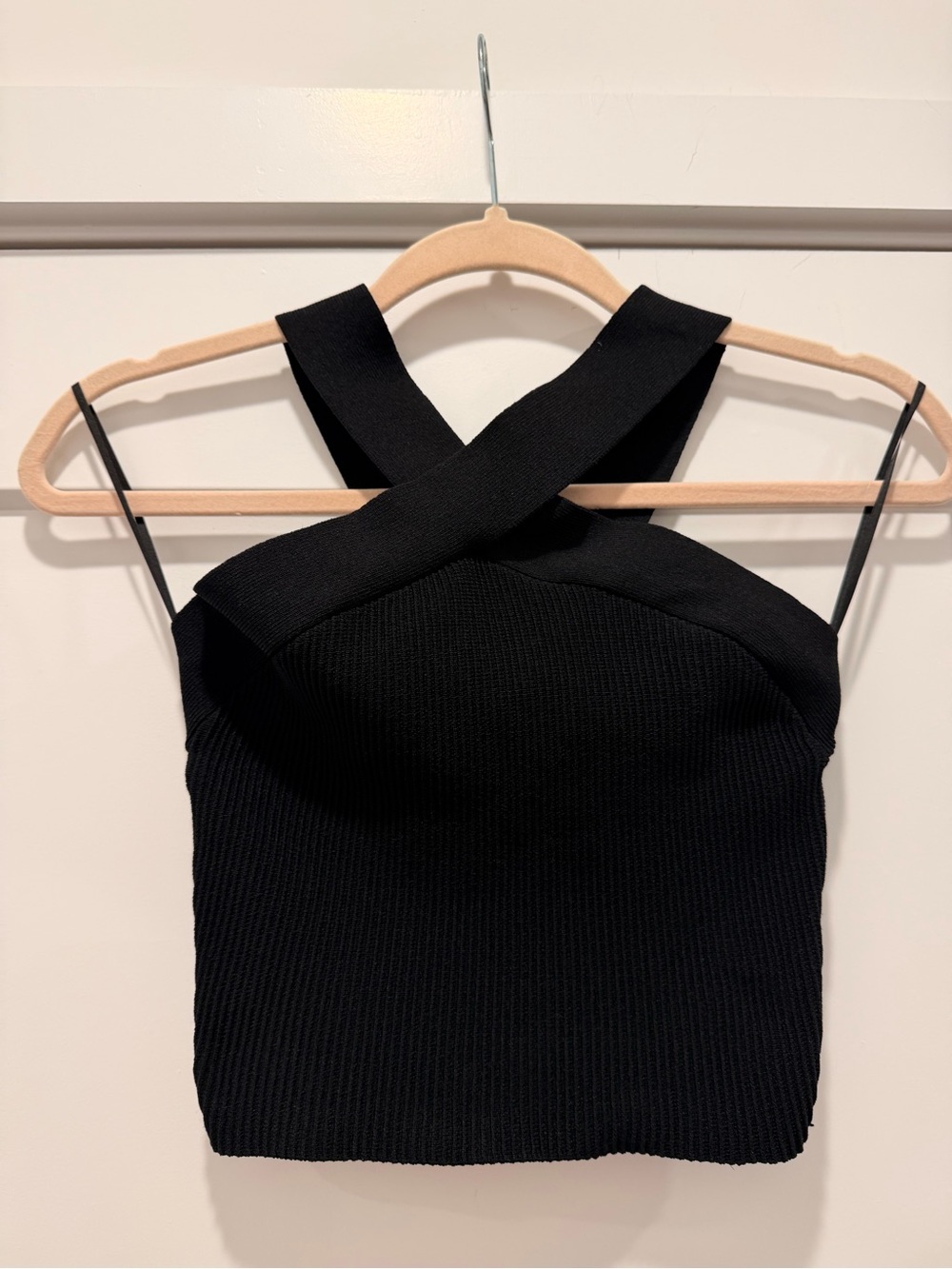 Babaton Black One-Shoulder Cross-Strap Knit Top